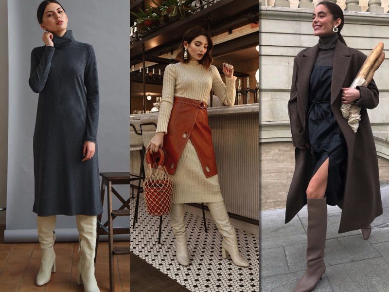 С чем носить платье-водолазку: модные образы и стильные советы